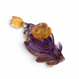 An amethyst and citrine flower brooch – kavel bij Veilinggebouw De Zwaan, Amsterdam