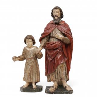 Frankrijk, gestoken houten en polychroom geschilderd sculptuur, 'Sint Jozef met kind', 18e / 19e eeuw – kavel bij Veilinggebouw De Zwaan, Amsterdam
