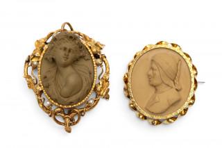 Two 19th century lava cameo brooches – kavel bij Veilinggebouw De Zwaan, Amsterdam