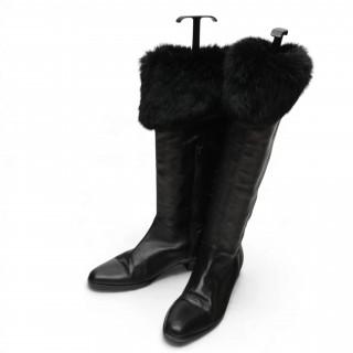 Bally knee high black leather boots with fur, circa 80s-90s – kavel bij Veilinggebouw De Zwaan, Amsterdam