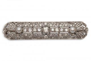 A diamond and pearl Art Deco plaque brooch – kavel bij Veilinggebouw De Zwaan, Amsterdam