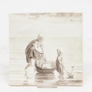 De Porceleyne Fles, sepia geschilderde aardewerk tegel, circa 1900 – kavel bij Veilinggebouw De Zwaan, Amsterdam