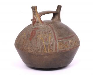 Peru, Paracas, a terracotta spout stirrup vessel, ca. 400 - 100 BCE – kavel bij Veilinggebouw De Zwaan, Amsterdam