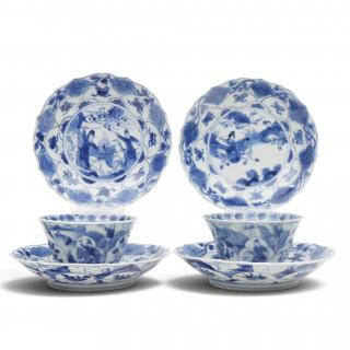 China, a set of two blue and white porcelain cups and four saucers, 19th century – kavel bij Veilinggebouw De Zwaan, Amsterdam